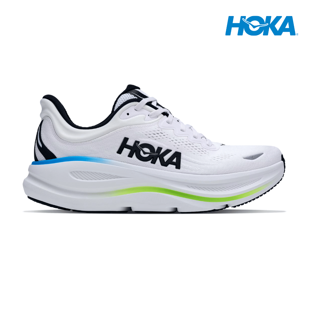Explore HOKA Men Bondi 9 Wide - Frost / Black for trail, outdoor & lifestyle use | Liv Activ Singapore
