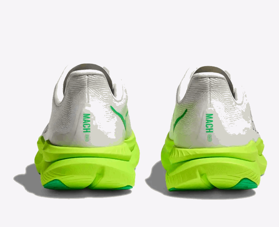 Explore HOKA Men Mach 6 - White / Neon Lime for trail, outdoor & lifestyle use | Liv Activ Singapore