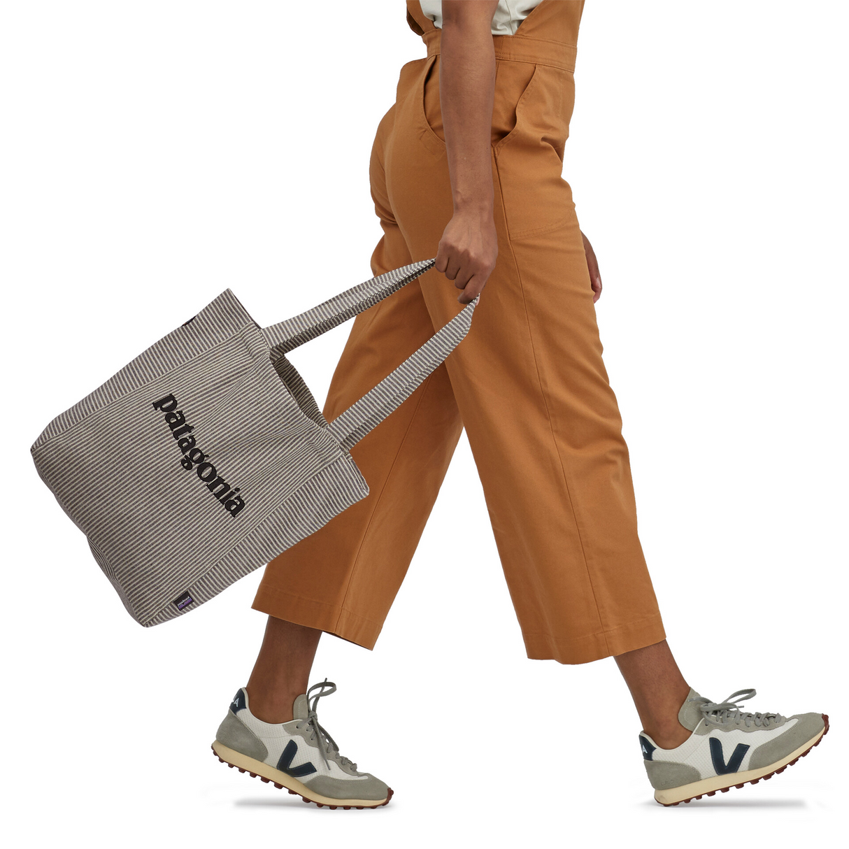Explore Patagonia Recycled Market Tote - '73 Text Logo: Classic Tan for trail, outdoor & lifestyle use | Liv Activ Singapore