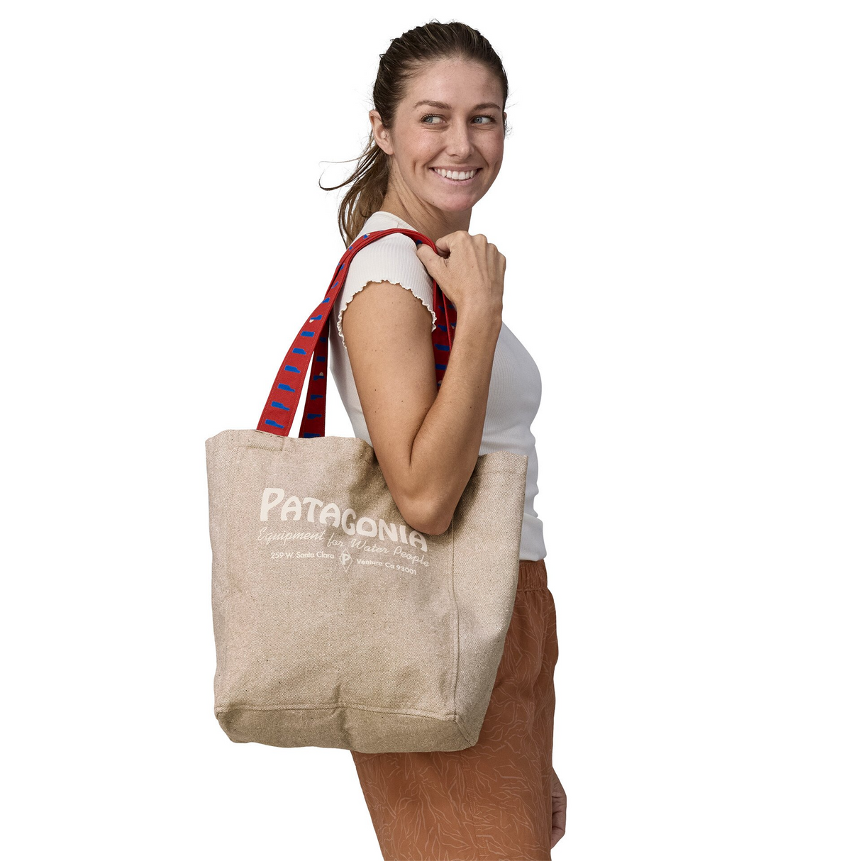 Explore Patagonia Recycled Market Tote - '73 Skyline: Classic Tan for trail, outdoor & lifestyle use | Liv Activ Singapore