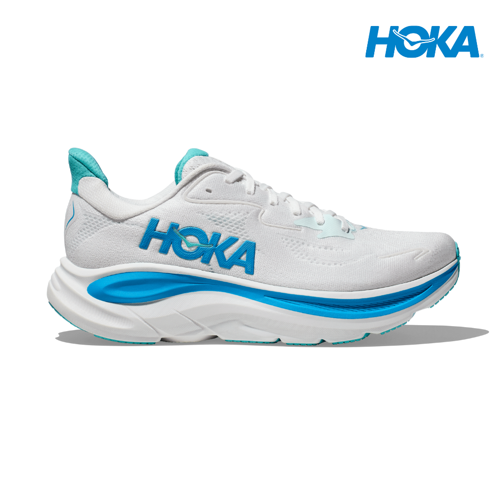 HOKA Men Clifton 10 Wide - White / Skyward Blue