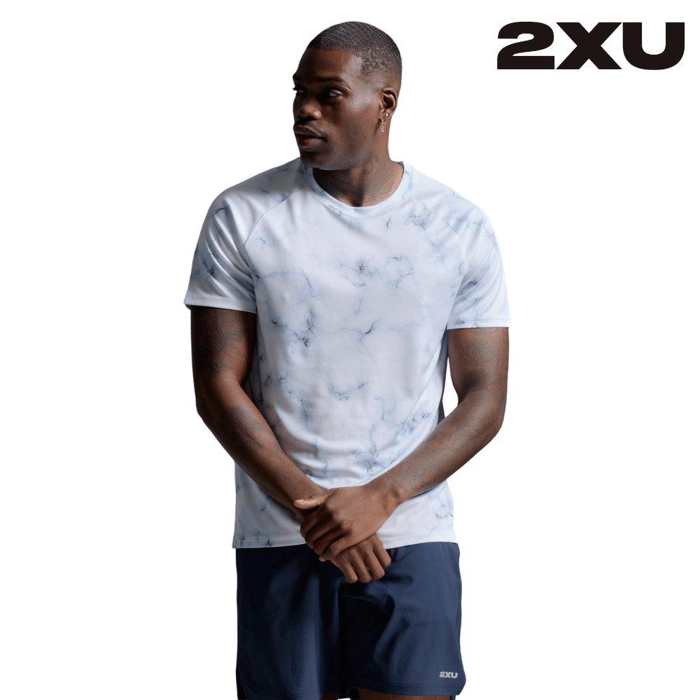 2XU Men Aero Mesh Tee - Blue Marble / Black Reflective