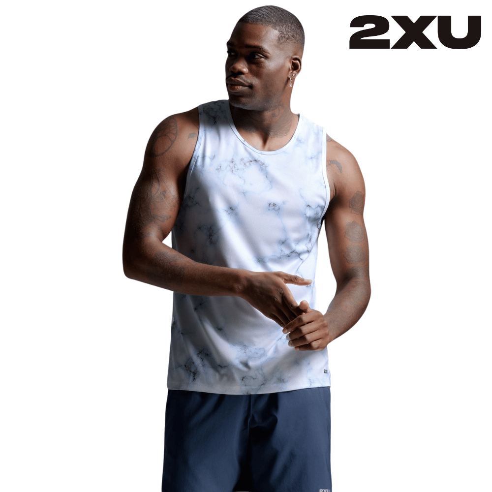 2XU Men Aero Mesh Tank - Blue Marble / Black Reflective
