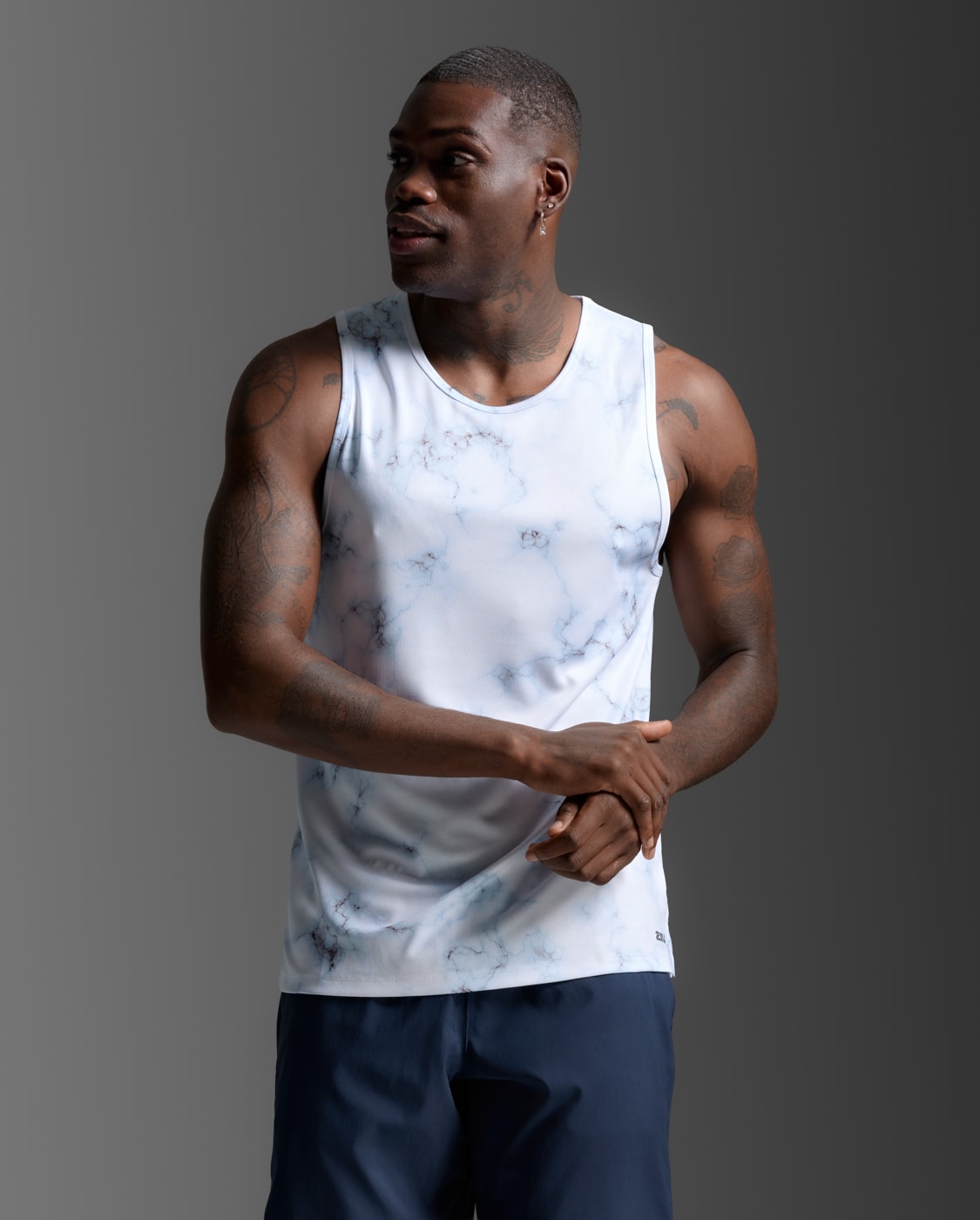 2XU Men Aero Mesh Tank - Blue Marble / Black Reflective