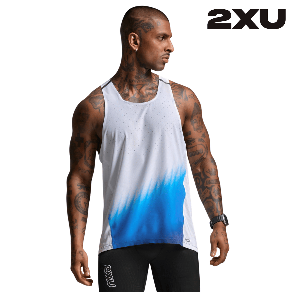 2XU Men Light Speed React Singlet - Blue Gradient / Black Reflective