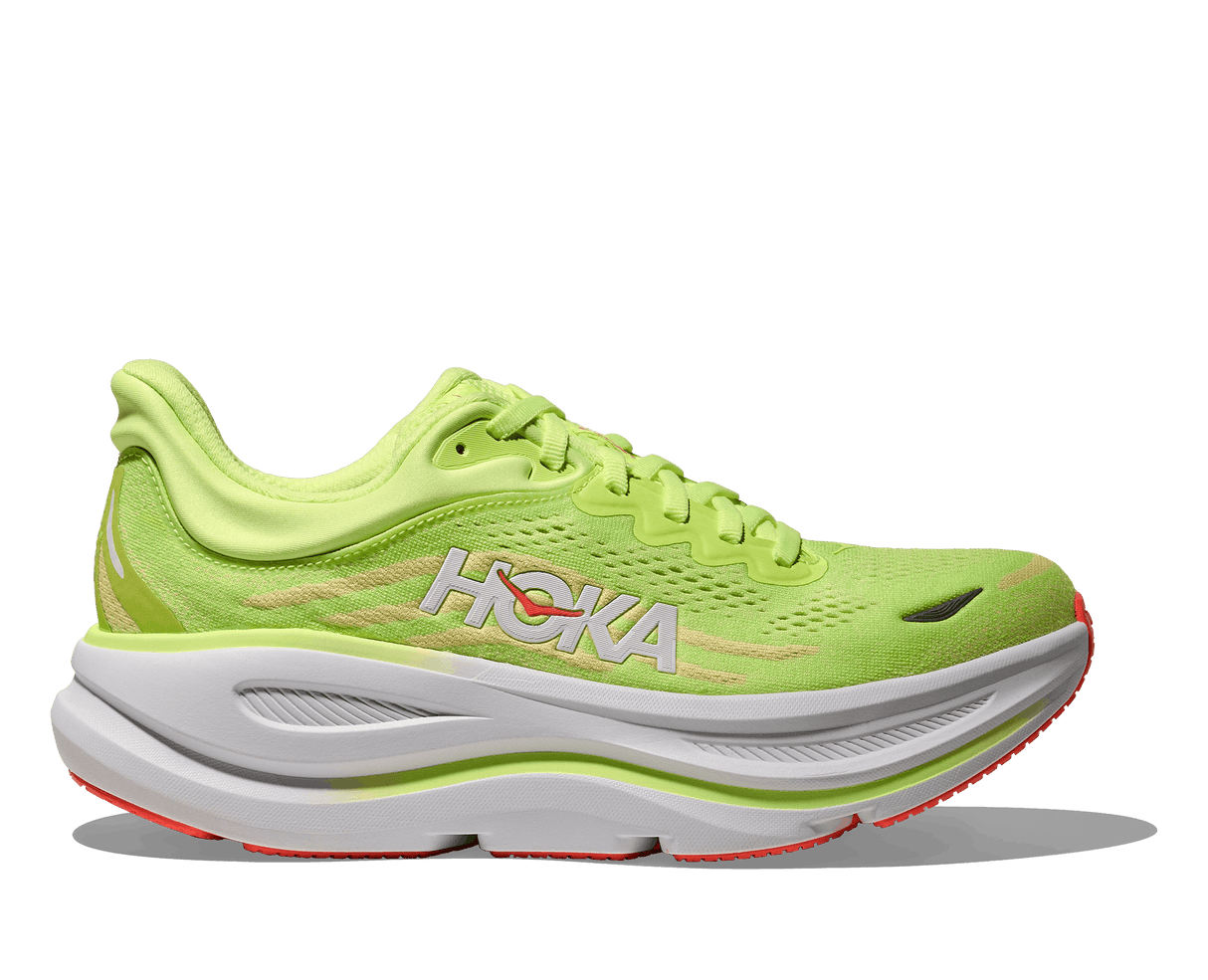 Explore HOKA Women Bondi 9 Wide - Neon Yuzu / Sunlight for trail, outdoor & lifestyle use | Liv Activ Singapore