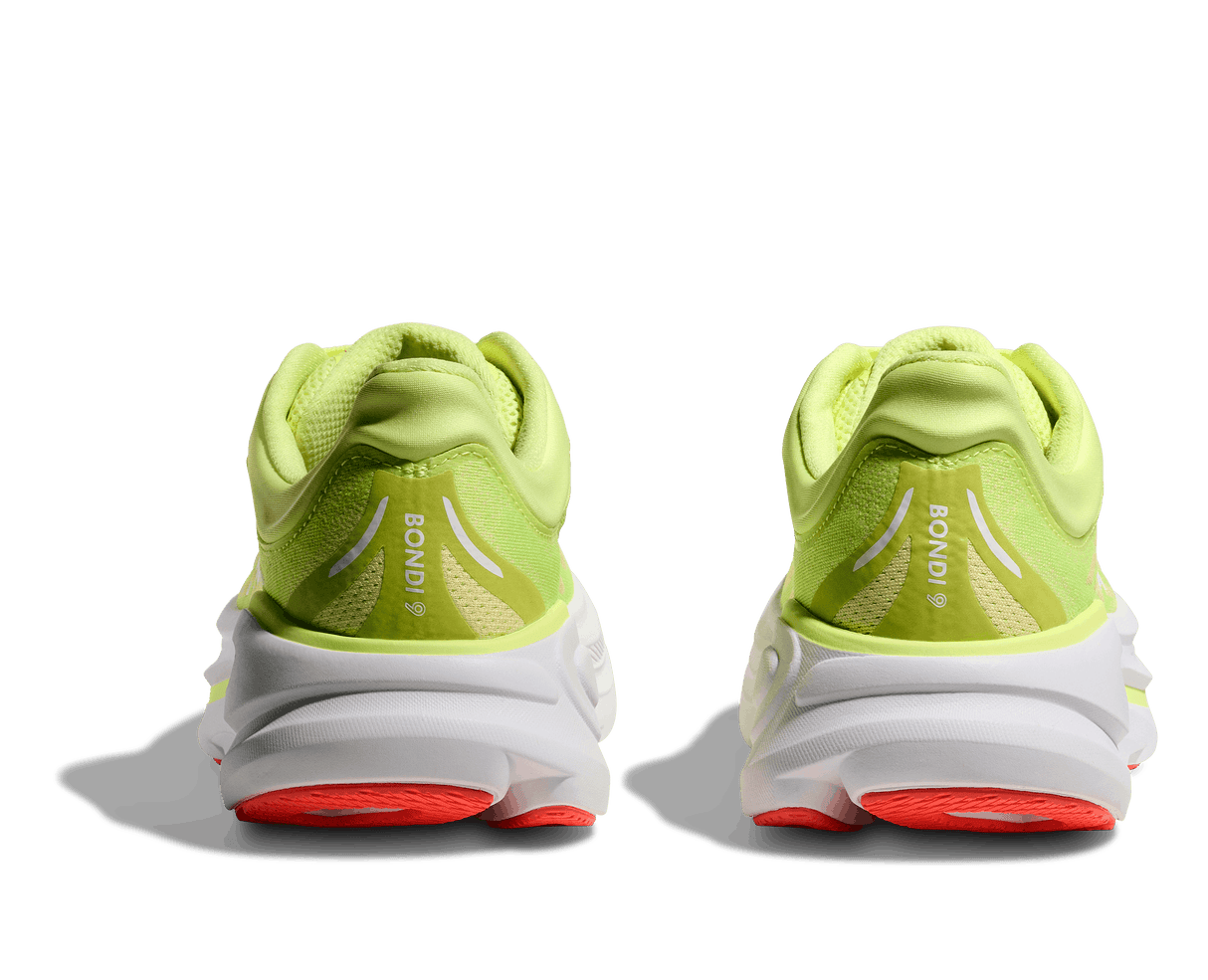 Explore HOKA Women Bondi 9 Wide - Neon Yuzu / Sunlight for trail, outdoor & lifestyle use | Liv Activ Singapore