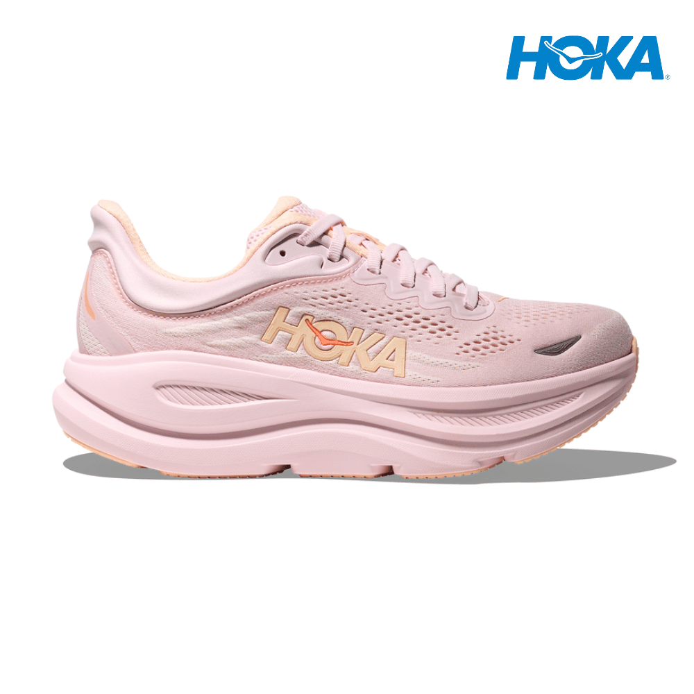 Explore HOKA Women Bondi 9 Wide - Lilac Cream / Tangerine Glow for trail, outdoor & lifestyle use | Liv Activ Singapore