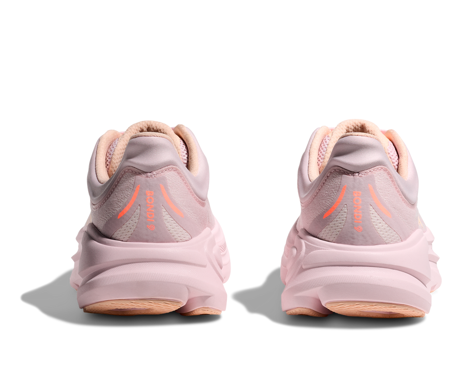 Explore HOKA Women Bondi 9 Wide - Lilac Cream / Tangerine Glow for trail, outdoor & lifestyle use | Liv Activ Singapore