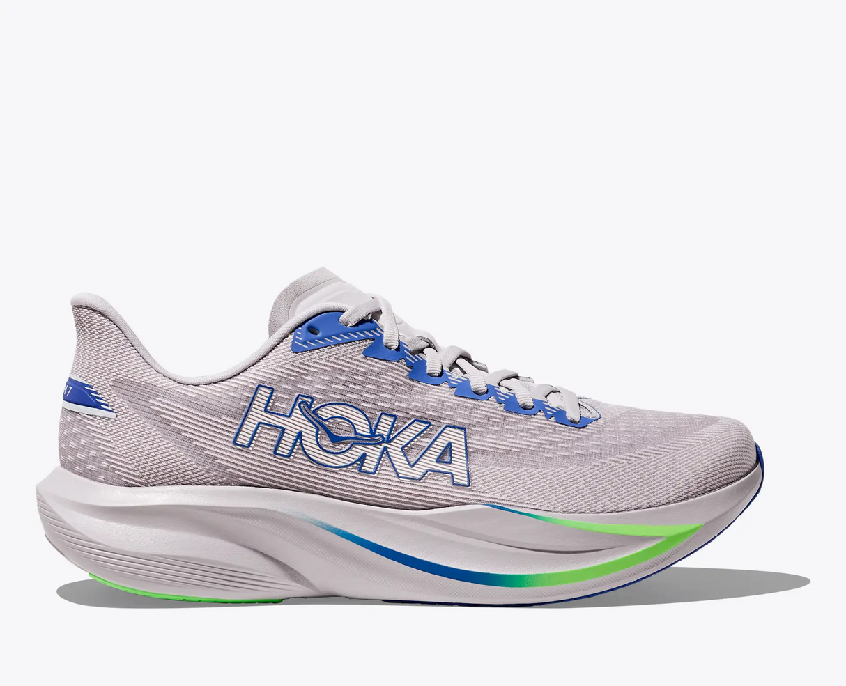Explore HOKA Men Mach 7 Wide - Ash Grey / Cobalt Blue for trail, outdoor & lifestyle use | Liv Activ Singapore