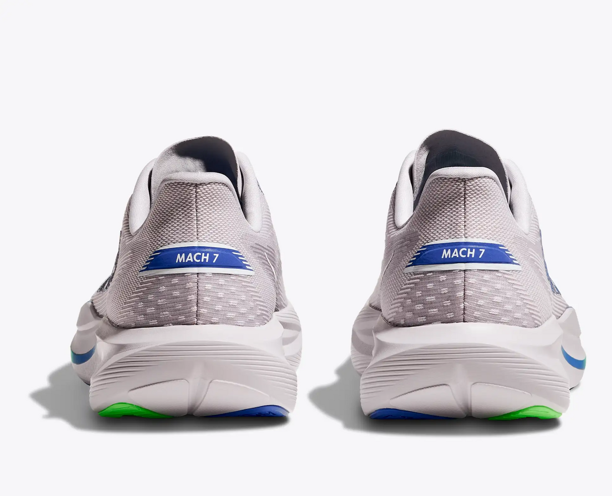 Explore HOKA Men Mach 7 Wide - Ash Grey / Cobalt Blue for trail, outdoor & lifestyle use | Liv Activ Singapore