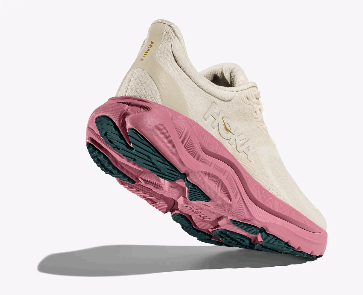 Explore HOKA Women Arahi 8 Wide - Alabaster / Lingonberry for trail, outdoor & lifestyle use | Liv Activ Singapore