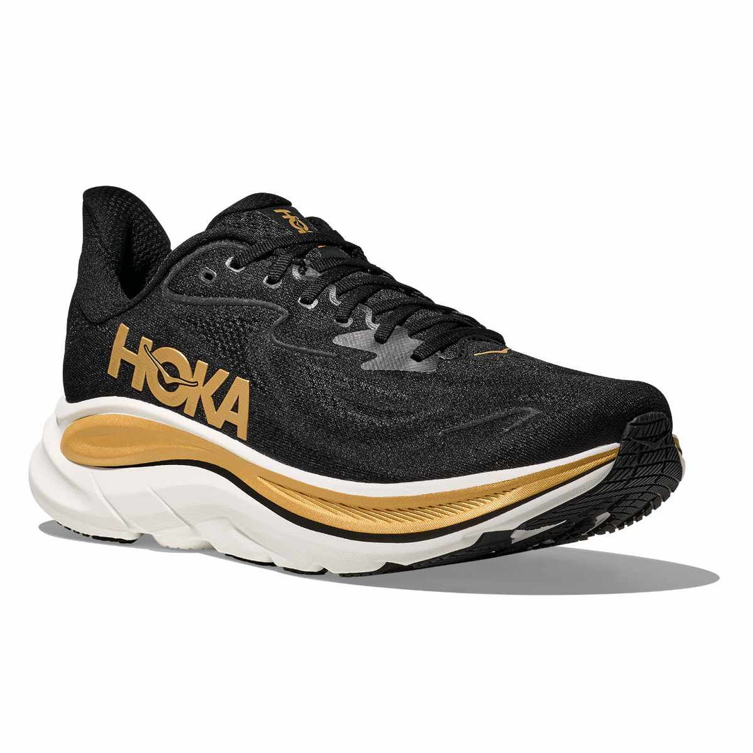 Explore HOKA Men Bondi 9 Wide - Carbon Black / Yellow Gold for trail, outdoor & lifestyle use | Liv Activ Singapore