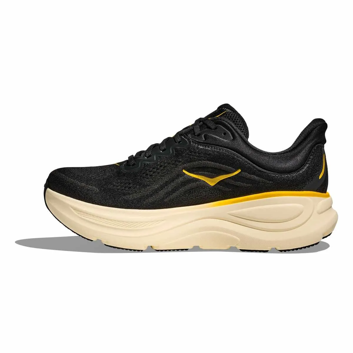 Explore HOKA Men Bondi 9 Wide - Carbon Black / Yellow Gold for trail, outdoor & lifestyle use | Liv Activ Singapore