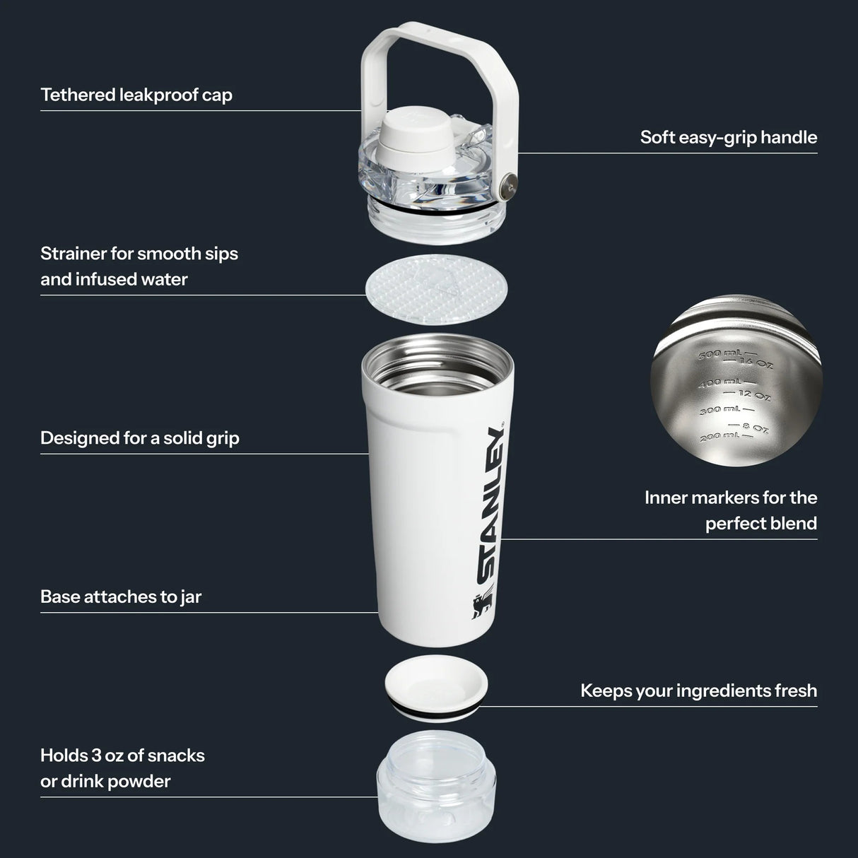 Explore Stanley The Vitalize™ Shaker Bottle 20 Oz - Chalk for trail, outdoor & lifestyle use | Liv Activ Singapore