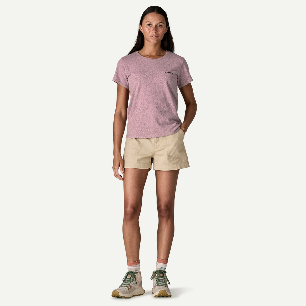 Explore Patagonia Women P-6 Logo Responsibili-Tee® - Quiet Violet for trail, outdoor & lifestyle use | Liv Activ Singapore