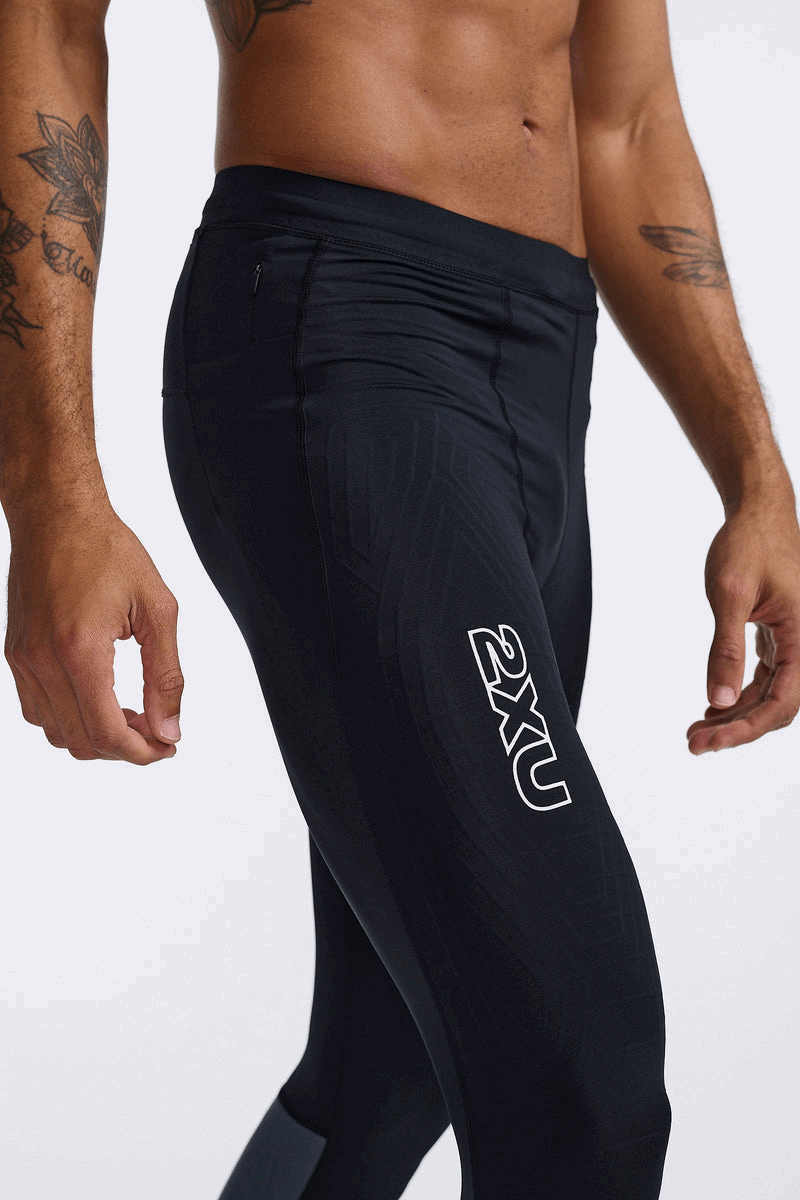 2XU Men Light Speed React Compression Tights - Black / White Reflective