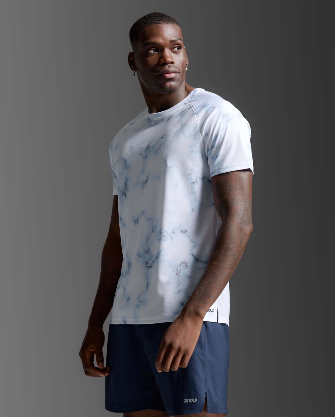 2XU Men Aero Mesh Tee - Blue Marble / Black Reflective