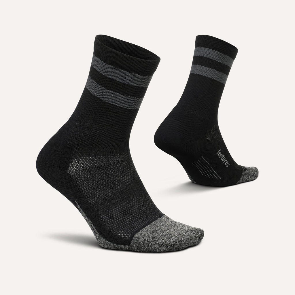 Feetures Active Elite Light Cushion Mini Crew - Black High Top Stripe