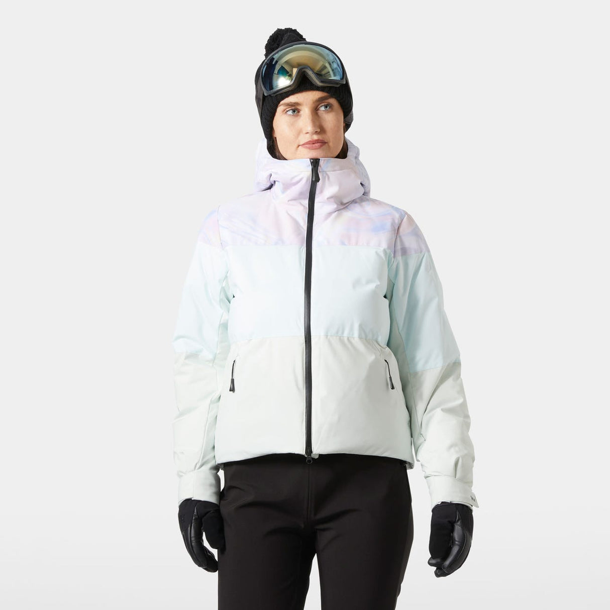 Explore Helly Hansen Women Nora Short Puffy Ski Jacket - Reflections AOP for trail, outdoor & lifestyle use | Liv Activ Singapore