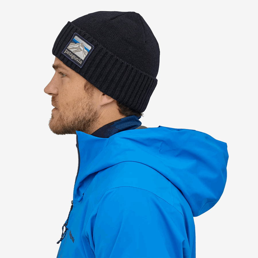 Explore Patagonia Unisex Brodeo Beanie - Line Logo Ridge: Classic Navy for trail, outdoor & lifestyle use | Liv Activ Singapore