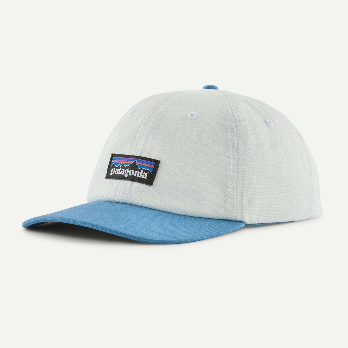 Explore Patagonia P-6 Label Trad Cap - Birch White with Shore Blue for trail, outdoor & lifestyle use | Liv Activ Singapore