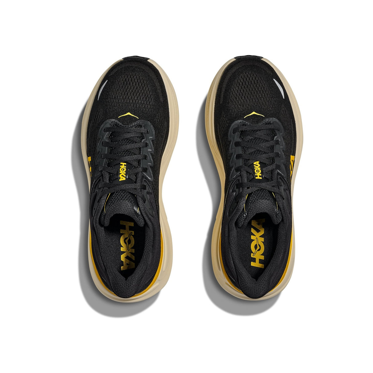 Explore HOKA Men Bondi 9 Wide - Carbon Black / Yellow Gold for trail, outdoor & lifestyle use | Liv Activ Singapore