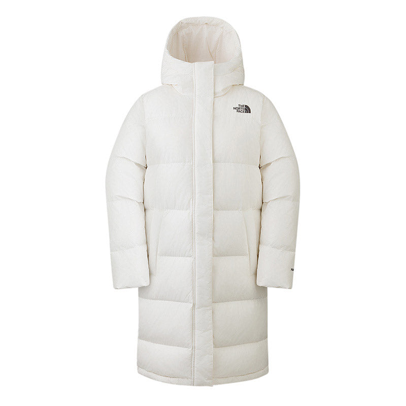Explore The North Face Women Essential Long Down - AP White Dune for trail, outdoor & lifestyle use | Liv Activ Singapore