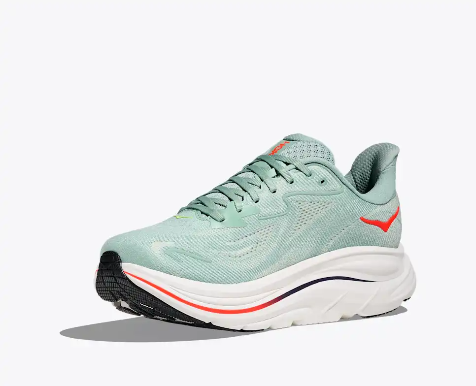 Explore HOKA Men Clifton 10 - Sage / Neon Flame for trail, outdoor & lifestyle use | Liv Activ Singapore