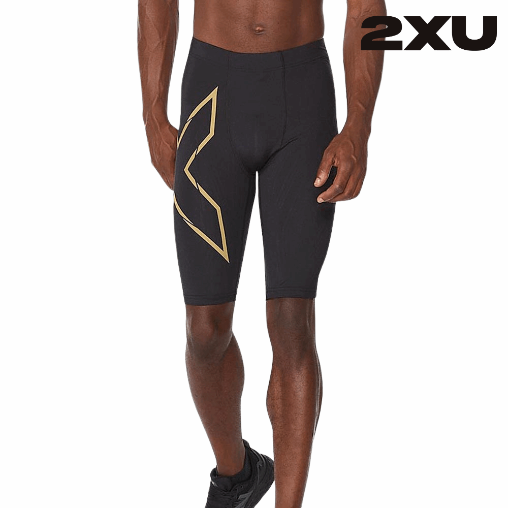 2XU Men Light Speed Compression Shorts - Black / Gold Reflective