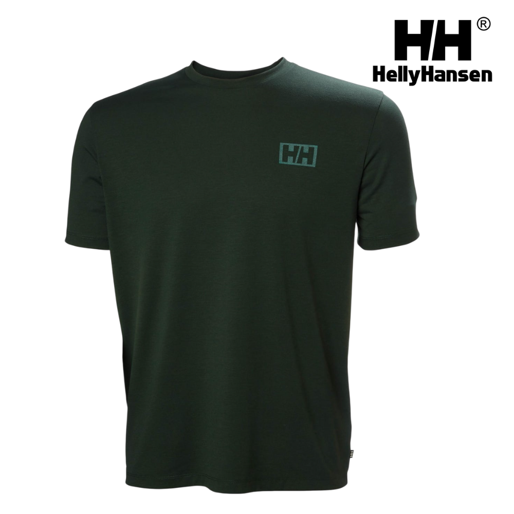 Explore Helly Hansen Men Skog Graphic T-Shirt - Dark Jungle for trail, outdoor & lifestyle use | Liv Activ Singapore