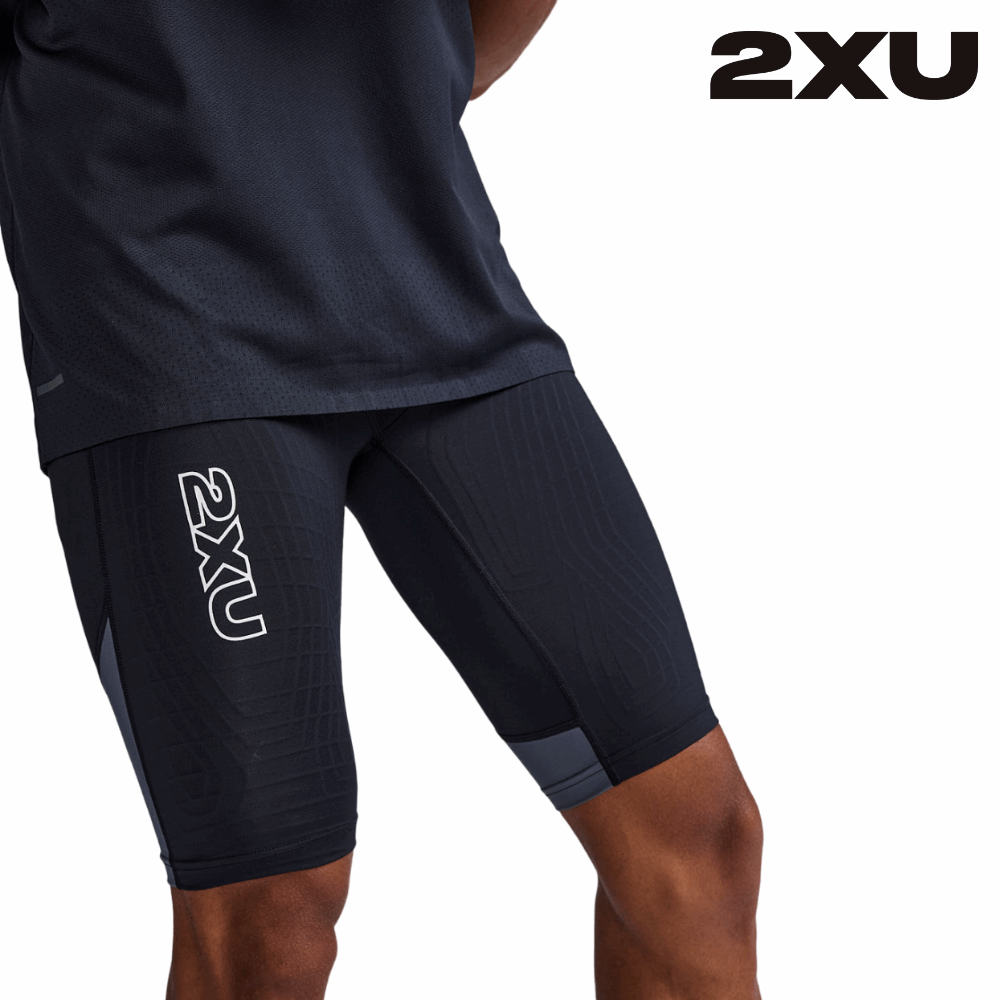 2XU Men Light Speed React Compression Shorts Black White Reflective