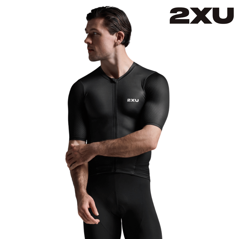 2XU Men Aero Hex Tri Sleeved Top - Black / White