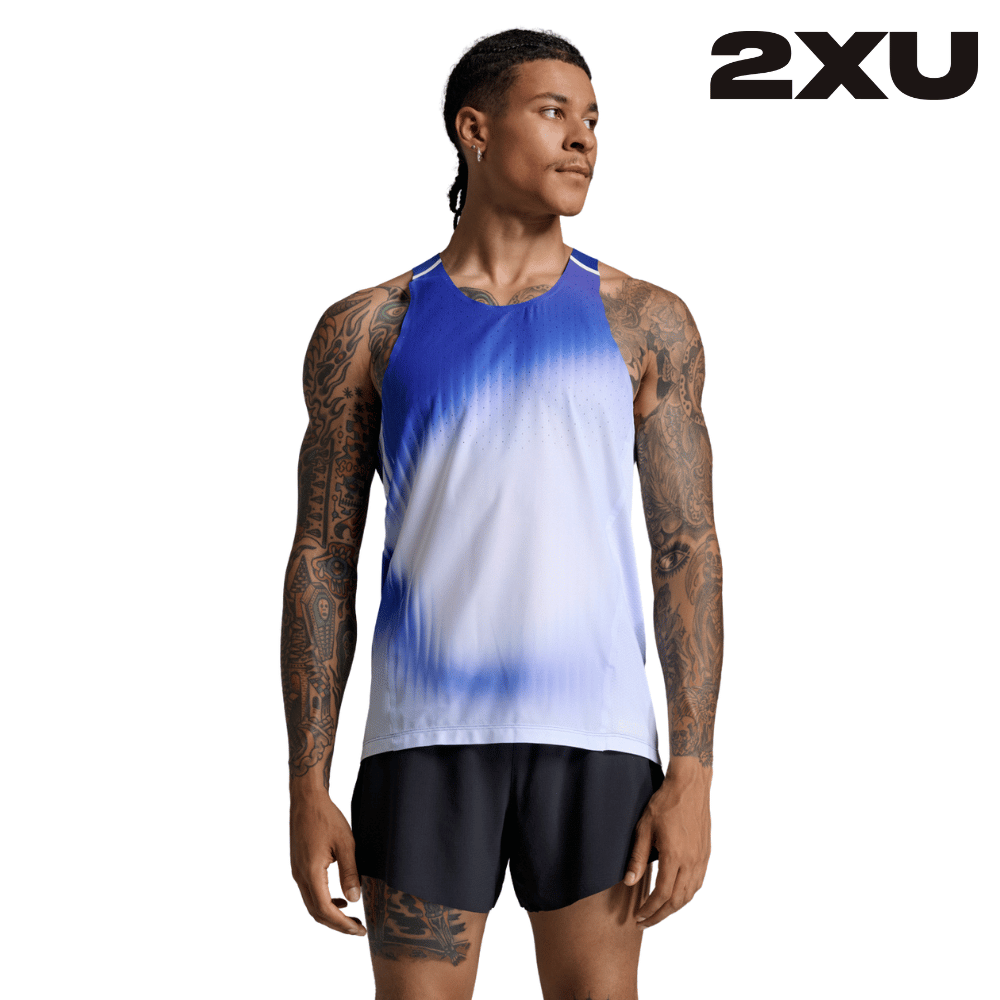 2XU Men Light Speed React Singlet - Glass Gradient Surf / White RFL