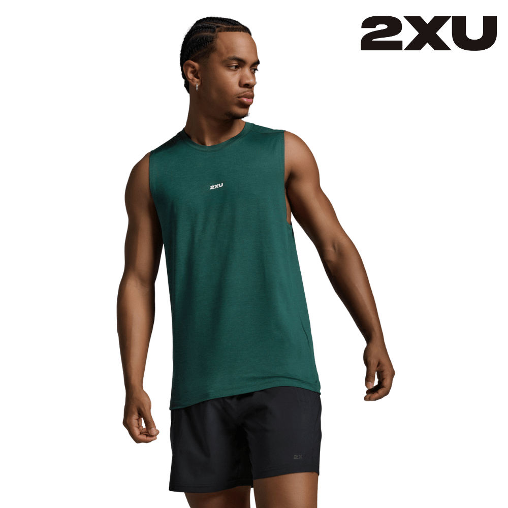 2XU Men Motion Soft Jersey Tank - Dark Moss / White