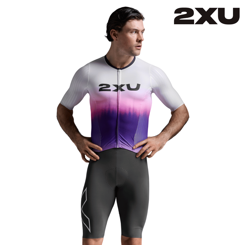 2XU Men Light Speed React Sleeved Trisuit - White / Turbulence