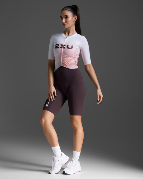 2XU Women Light Speed React Sleeved Trisuit - White / Port