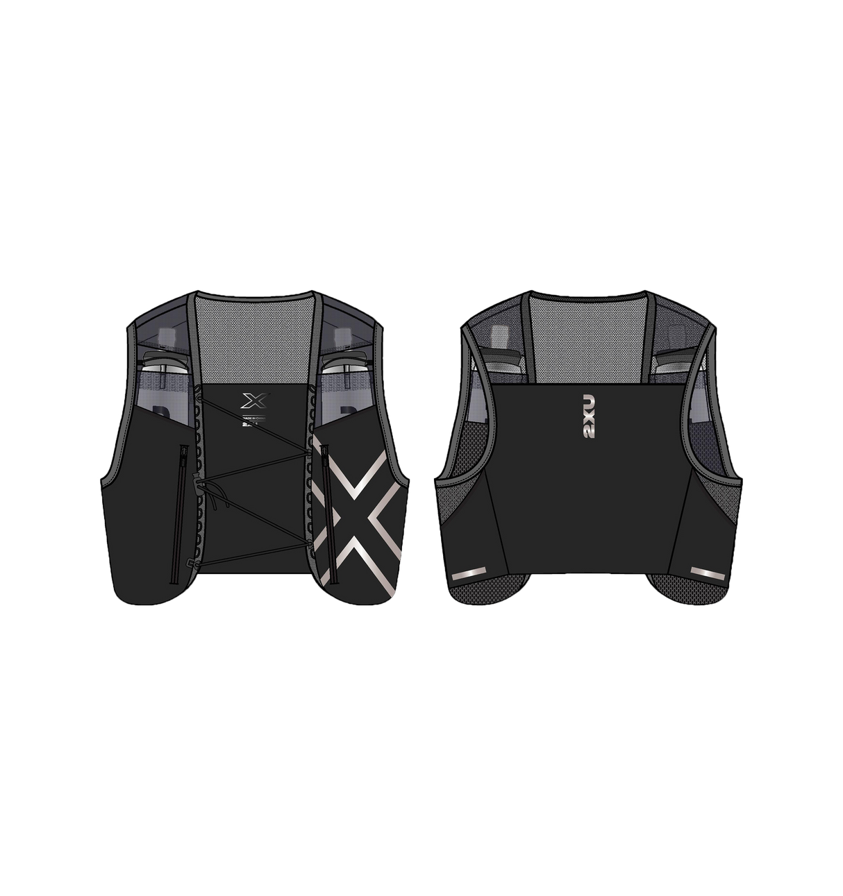 2XU Unisex Run Hydration Vest - Black / Silver Reflective
