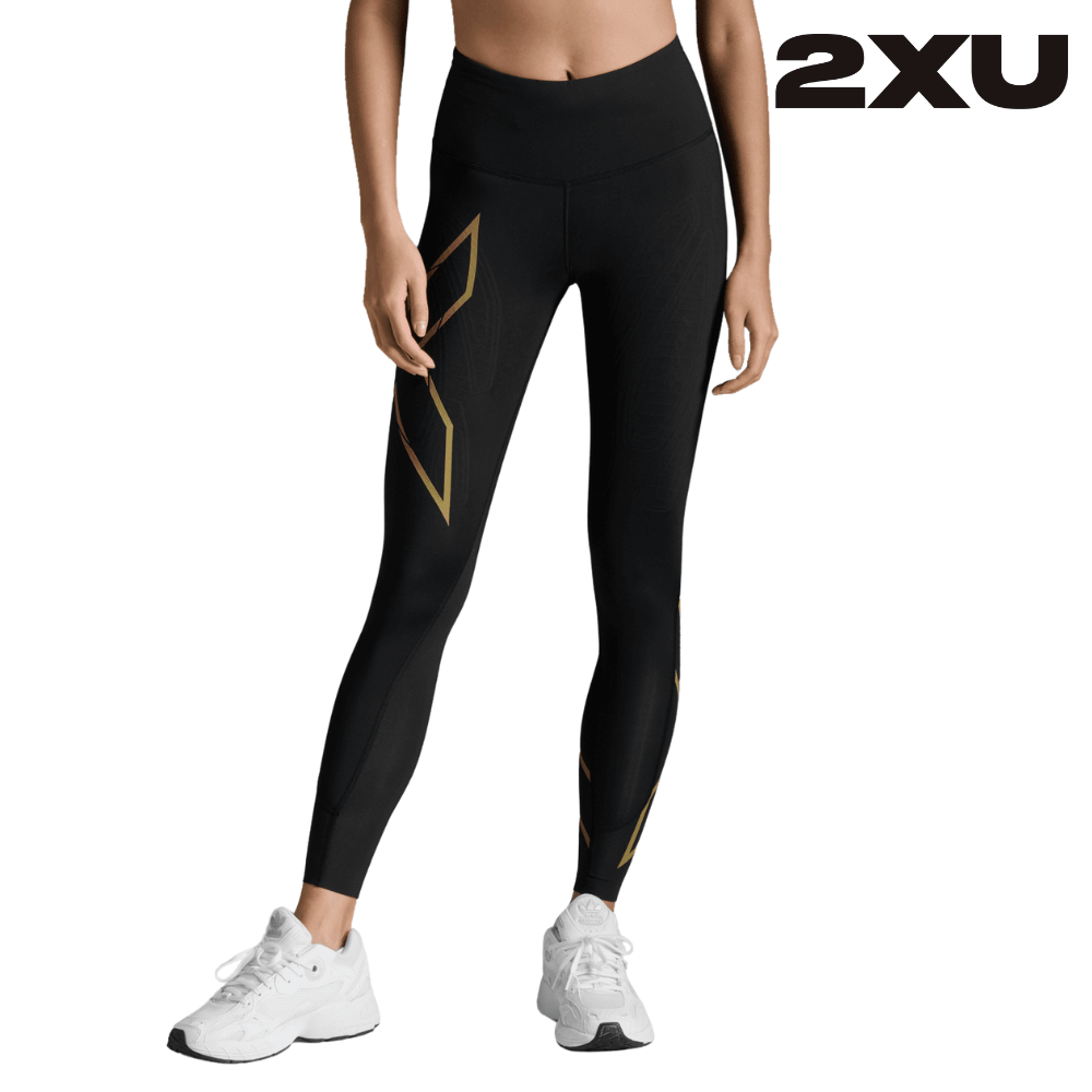 2XU Women Light Speed Mid-Rise Compression Tights Black Gold