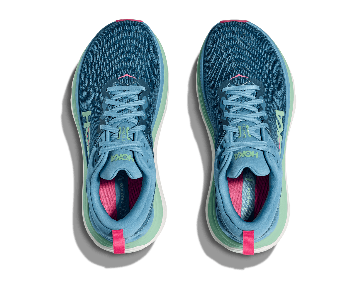 Explore HOKA Women Gaviota 5 Wide - Alpine Blue / Jadeite for trail, outdoor & lifestyle use | Liv Activ Singapore