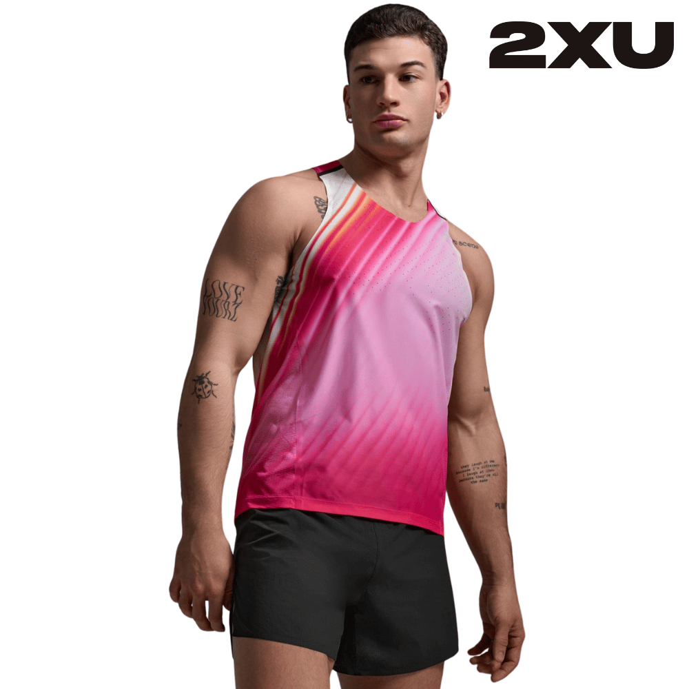 2XU Men Light Speed React Singlet - Fuchsia Grad / Black