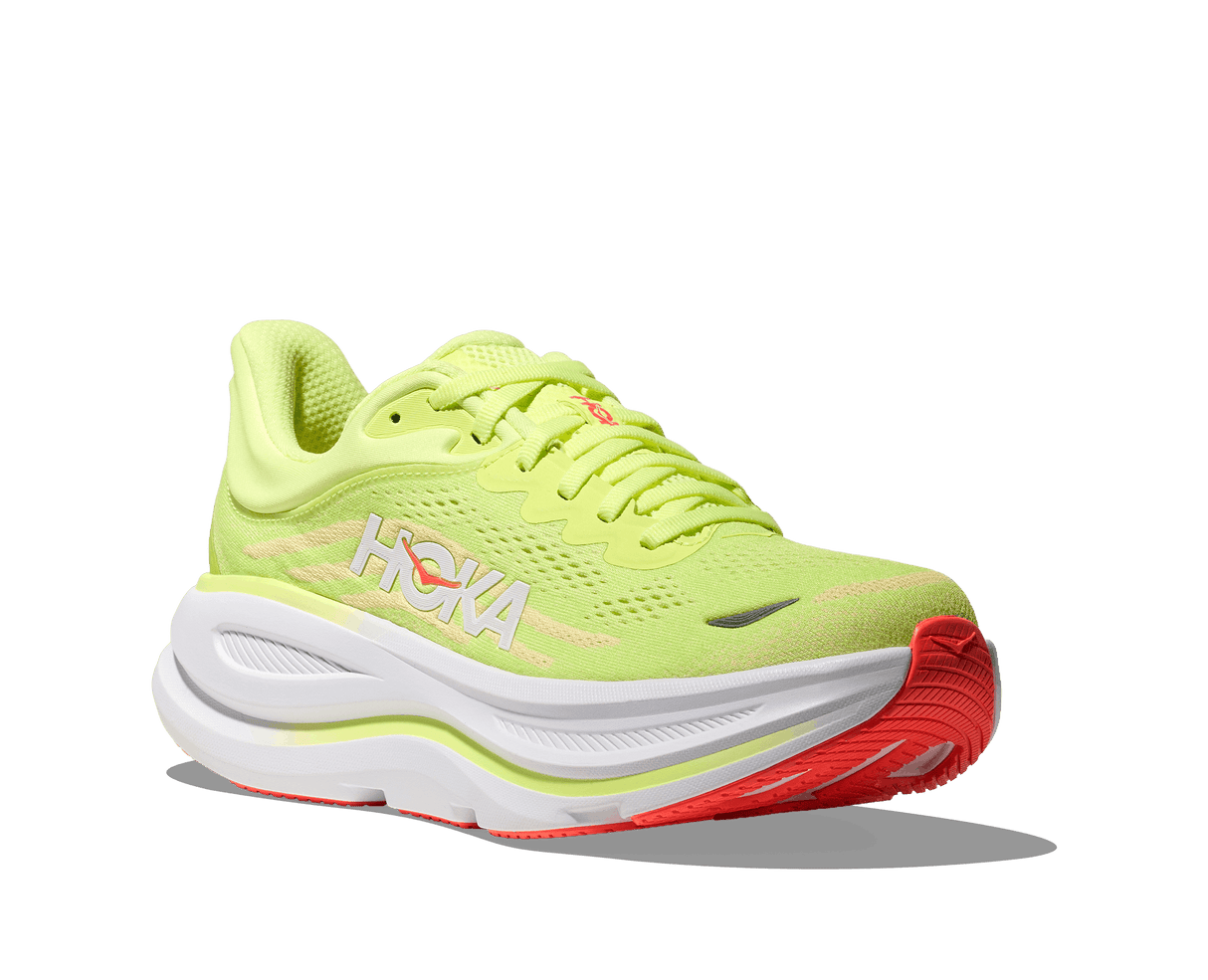 Explore HOKA Women Bondi 9 Wide - Neon Yuzu / Sunlight for trail, outdoor & lifestyle use | Liv Activ Singapore