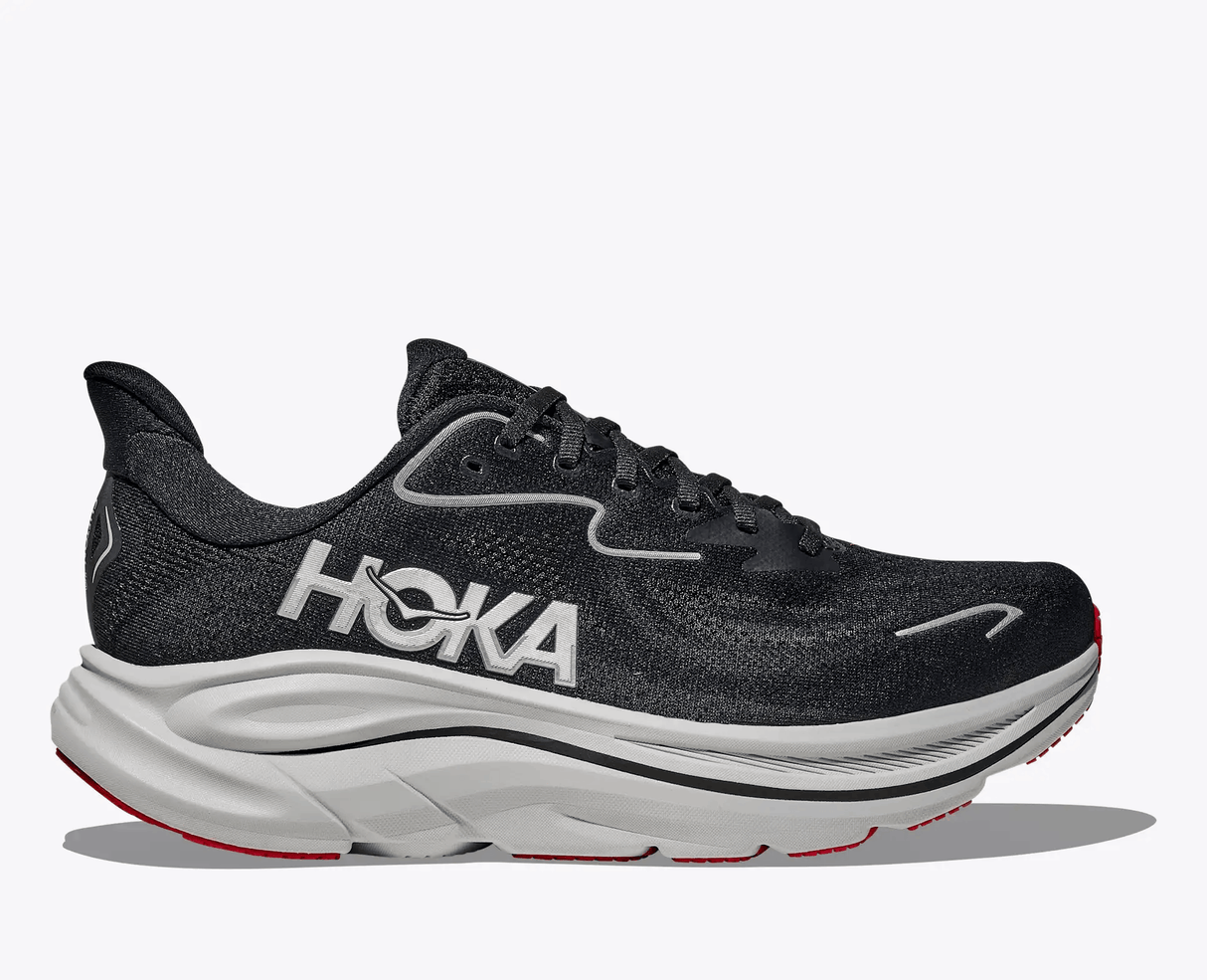 Explore HOKA Men Clifton 10 Wide - Black / Silver for trail, outdoor & lifestyle use | Liv Activ Singapore