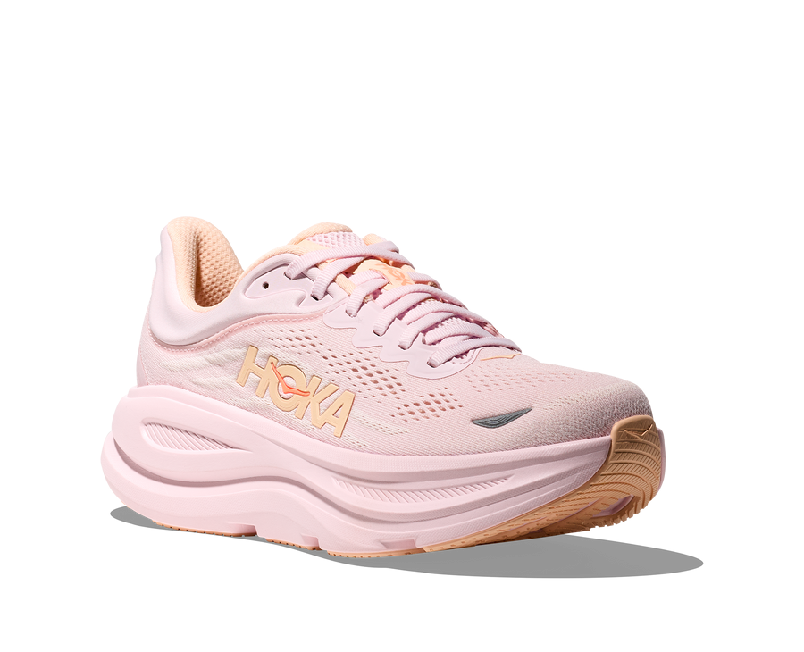 Explore HOKA Women Bondi 9 Wide - Lilac Cream / Tangerine Glow for trail, outdoor & lifestyle use | Liv Activ Singapore