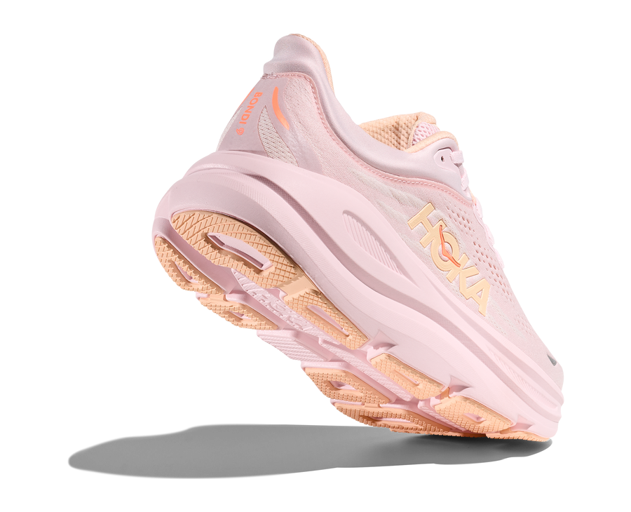 Explore HOKA Women Bondi 9 Wide - Lilac Cream / Tangerine Glow for trail, outdoor & lifestyle use | Liv Activ Singapore