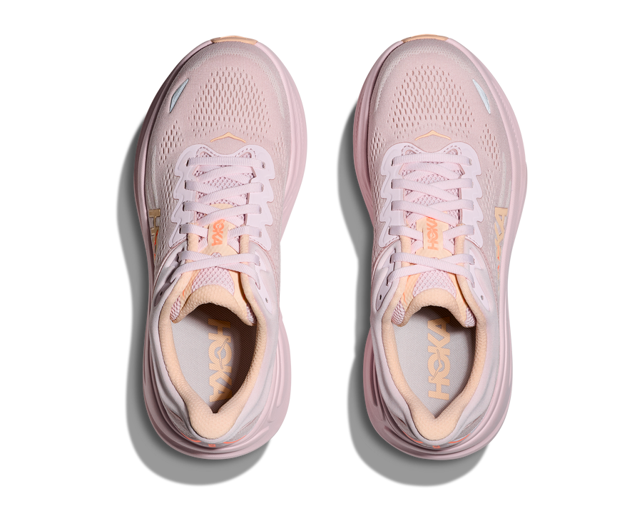 Explore HOKA Women Bondi 9 Wide - Lilac Cream / Tangerine Glow for trail, outdoor & lifestyle use | Liv Activ Singapore