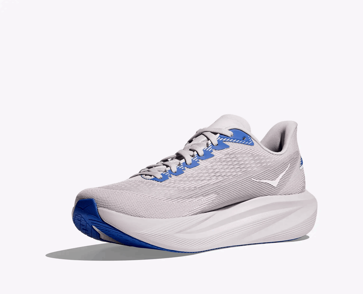 Explore HOKA Men Mach 7 Wide - Ash Grey / Cobalt Blue for trail, outdoor & lifestyle use | Liv Activ Singapore
