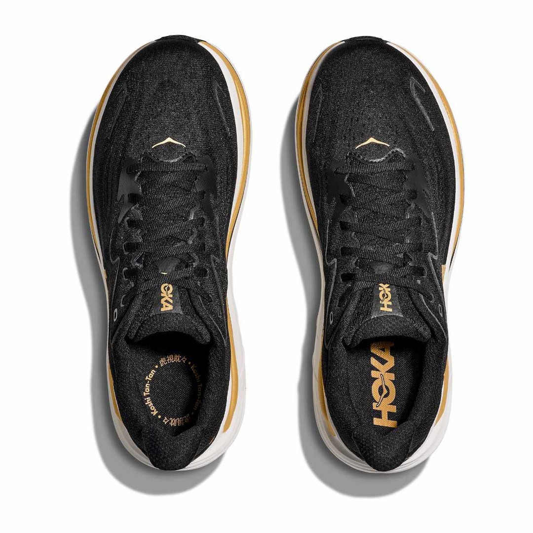 Explore HOKA Men Bondi 9 Wide - Carbon Black / Yellow Gold for trail, outdoor & lifestyle use | Liv Activ Singapore