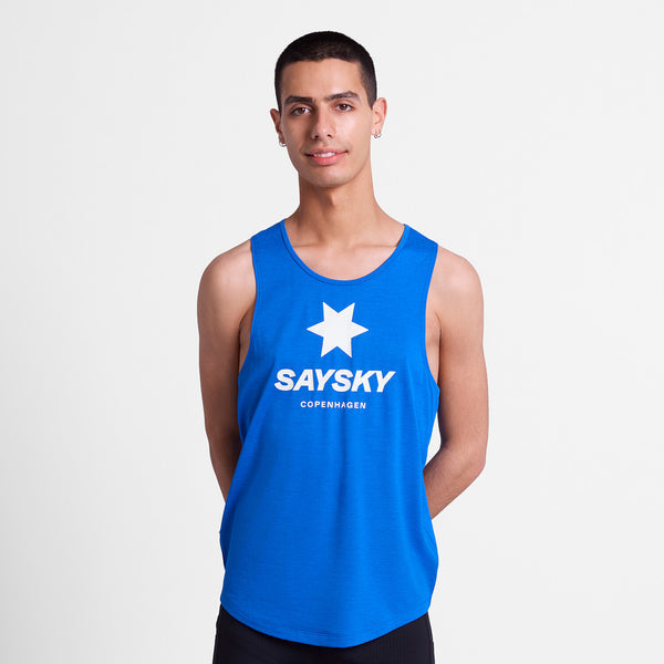 Explore SAYSKY Men Logo Combat Pro Singlet - Blue for trail, outdoor & lifestyle use | Liv Activ Singapore
