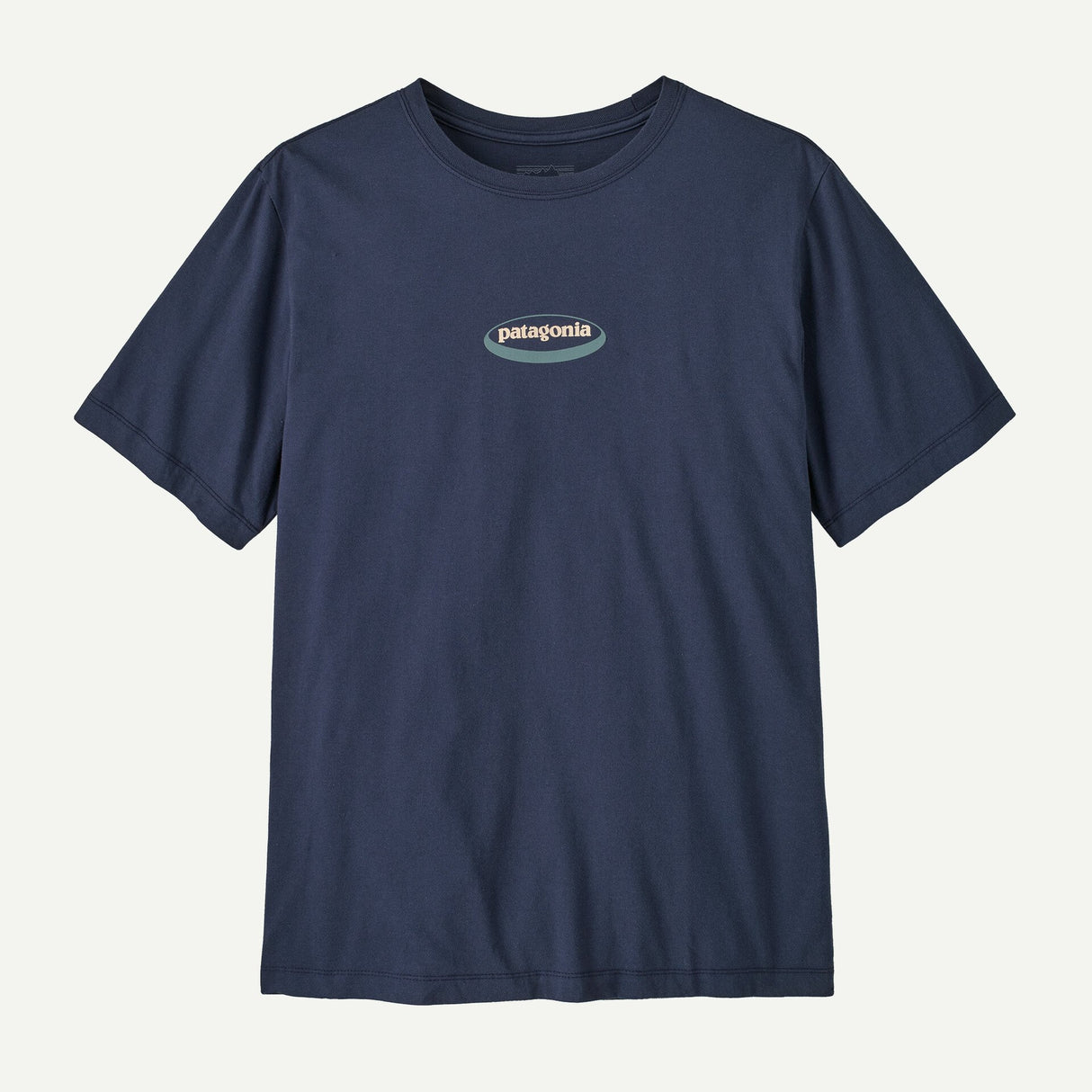 Explore Patagonia Men '95 Oval Logo T-Shirt - New Navy: Kaleido for trail, outdoor & lifestyle use | Liv Activ Singapore